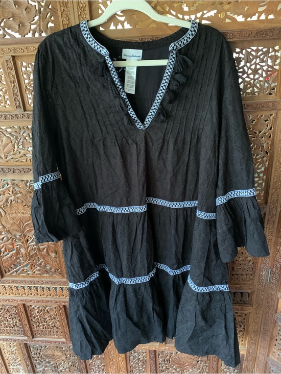 Tommy Bahama Dresses & Skirts - Tommy Bahama Black Mini Dress with Blue Embroidered Trim